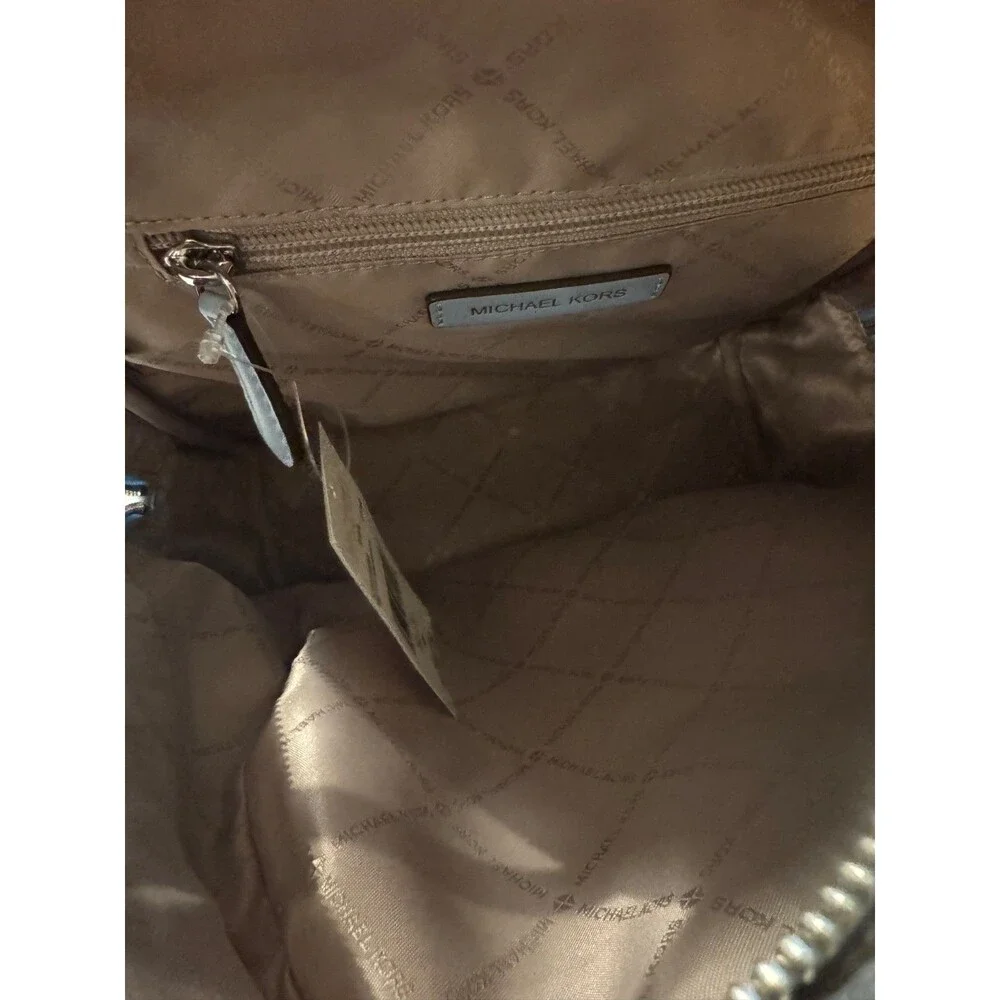 NWT Michael Kors Rhea Women Medium Embellished Zip Pocket Backpack Bag Light Sky